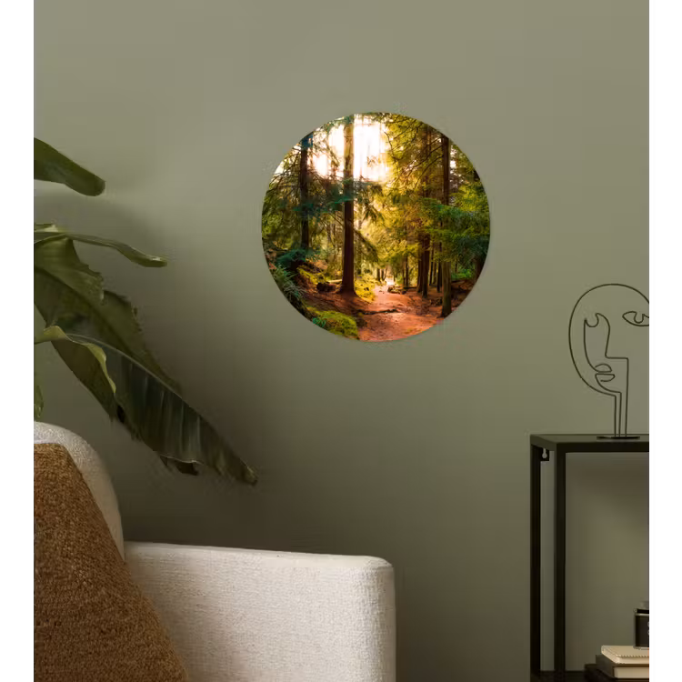 Bos - Pad - Bomen - Groen - Zon - Natuur Wandcirkel behangsticker klein -sfeer2