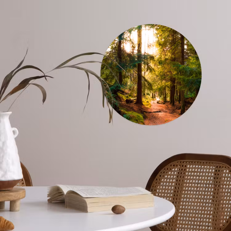 Bos - Pad - Bomen - Groen - Zon - Natuur Wandcirkel behangsticker klein -sfeer3