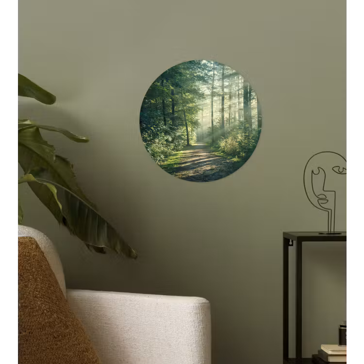 Bos - Pad - Zon - Bomen - Groen - Natuur Wandcirkel behangsticker klein -sfeer2