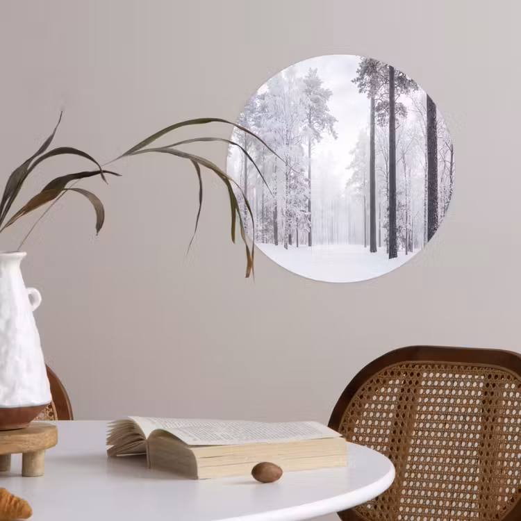 Bos - Sneeuw - Pad - Winter - Stilte Wandcirkel behangsticker klein -sfeer3