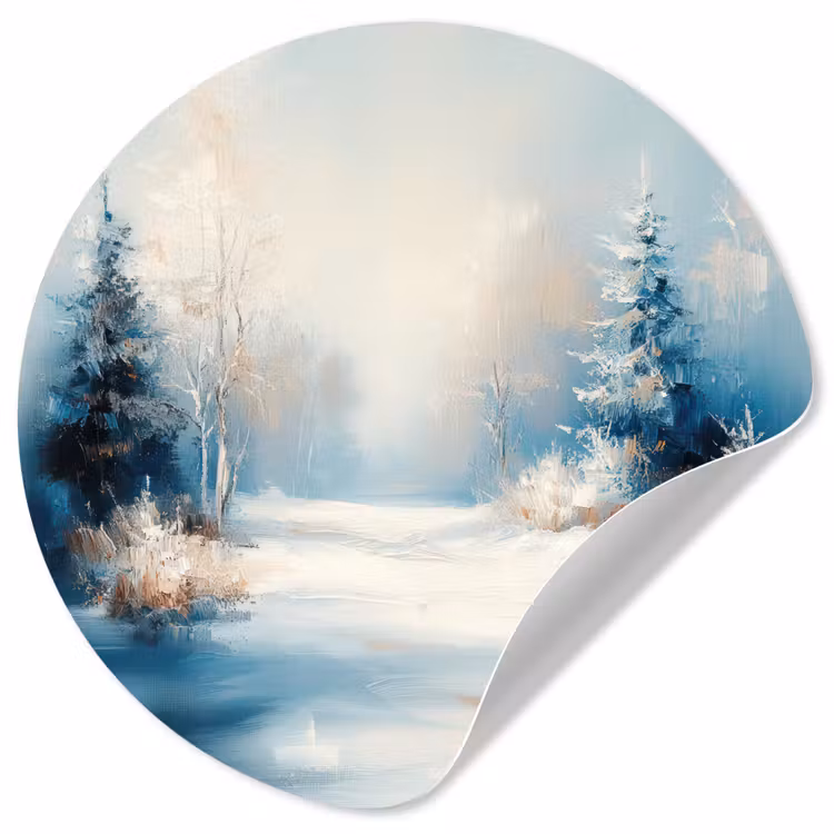 Bos - Winter - Natuur - Abstract - Sneeuw Wandcirkel behangsticker klein -3d