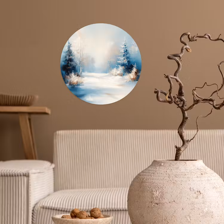 Bos - Winter - Natuur - Abstract - Sneeuw Wandcirkel behangsticker klein -sfeer1