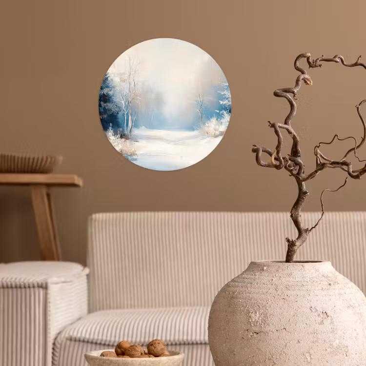 Bos - Winter - Natuur - Abstract - Sneeuw Wandcirkel behangsticker klein -sfeer1