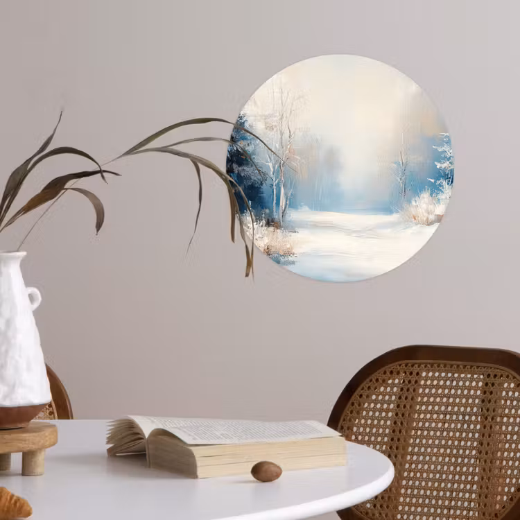 Bos - Winter - Natuur - Abstract - Sneeuw Wandcirkel behangsticker klein -sfeer3