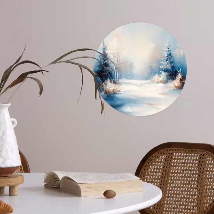 Bos - Winter - Natuur - Abstract - Sneeuw Wandcirkel behangsticker klein -sfeer3