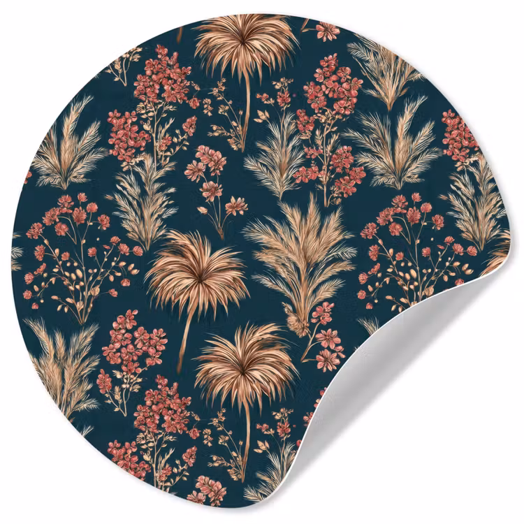 Botanisch - Patroon - Blauw Wandcirkel behangsticker klein 186 -3d