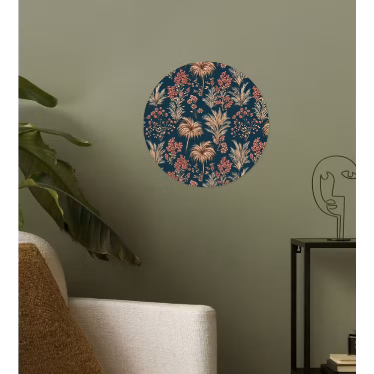Botanisch - Patroon - Blauw Wandcirkel behangsticker klein 186 -sfeer2