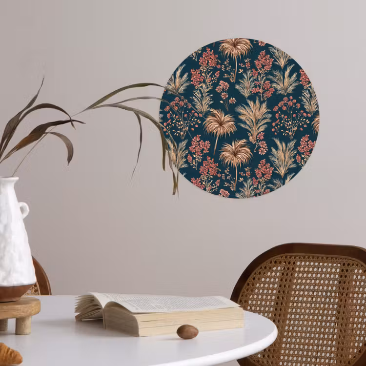 Botanisch - Patroon - Blauw Wandcirkel behangsticker klein 186 -sfeer3