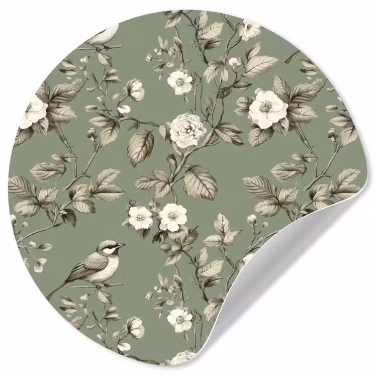 Botanisch - Vogels - Groen Wandcirkel behangsticker klein 186 -3d
