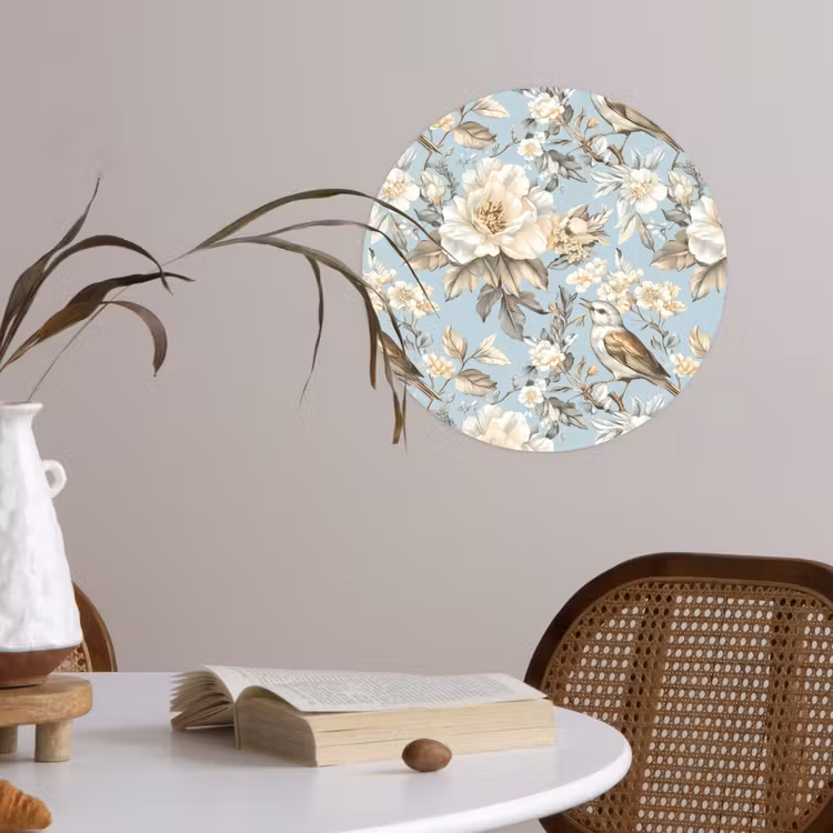 Botanisch - Zangvogel - Blauw Wandcirkel behangsticker klein 186 -sfeer3