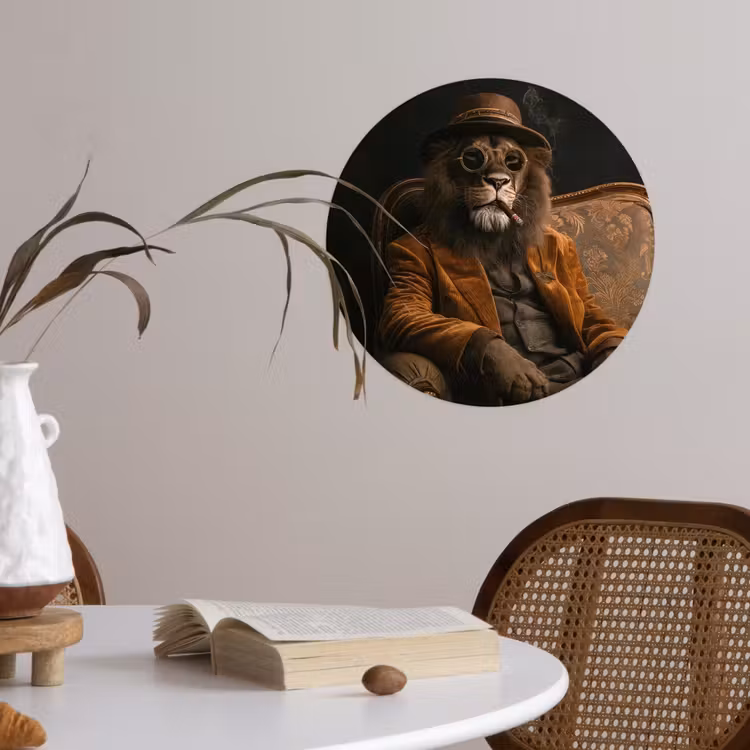 Bril - Leeuw - Bank - Hoed Wandcirkel behangsticker klein -sfeer3