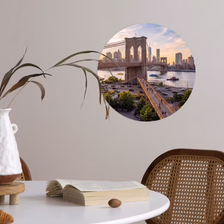 Brug - Rivier - Stad - Zonsondergang - Architectuur Wandcirkel behangsticker klein -sfeer3
