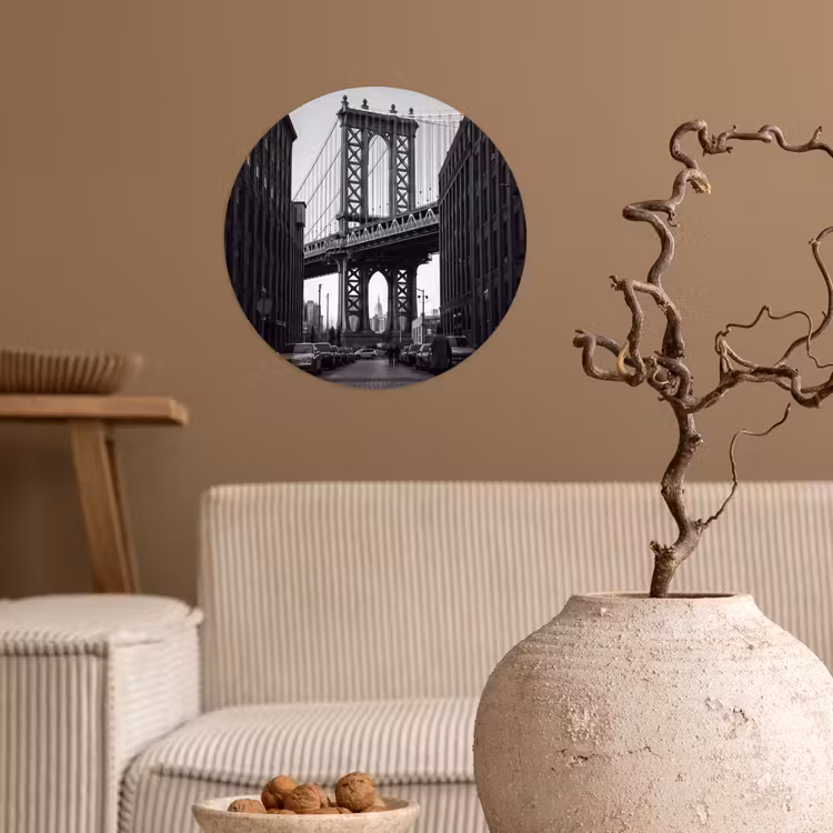 Brug - Stad - Architectuur - Modern - Zwart-wit Wandcirkel behangsticker klein -sfeer1