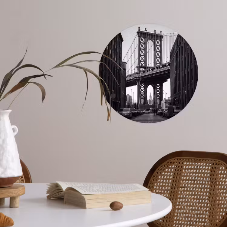 Brug - Stad - Architectuur - Modern - Zwart-wit Wandcirkel behangsticker klein -sfeer3