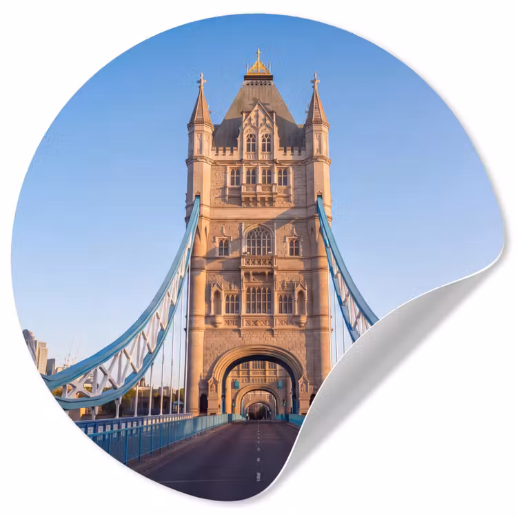 Brug - Toren - Architectuur - Klassiek - Blauw Wandcirkel behangsticker klein -3d