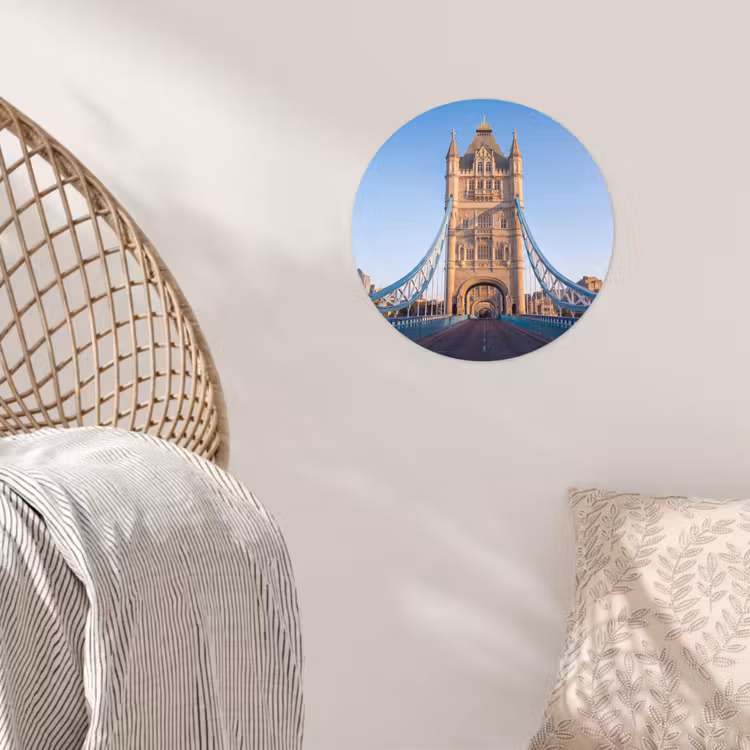 Brug - Toren - Architectuur - Klassiek - Blauw Wandcirkel behangsticker klein -sfeer4