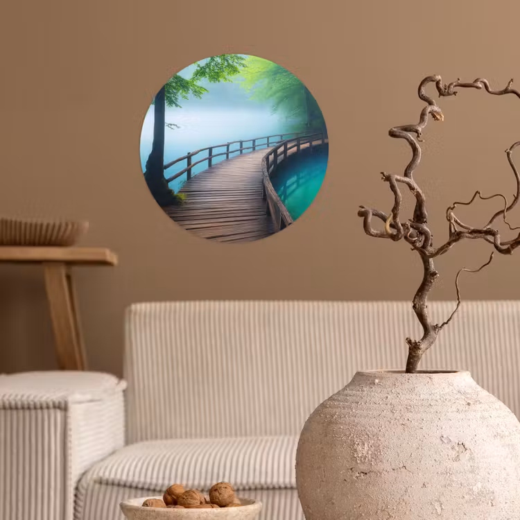 Brug - Water - Rivier - Bos Wandcirkel behangsticker klein -sfeer1