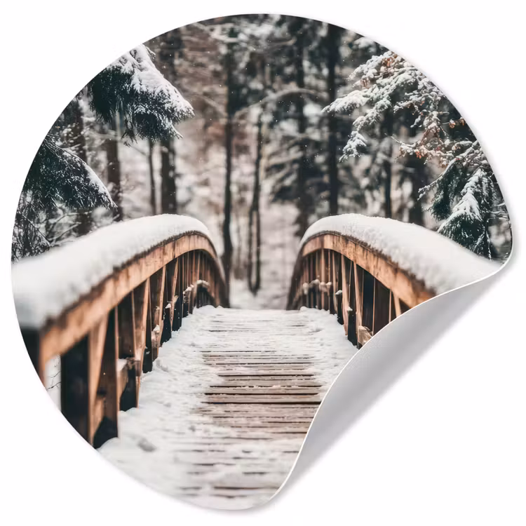 Brug - Winterlandschap - Bos - Natuur - Sneeuw Wandcirkel behangsticker klein -3d