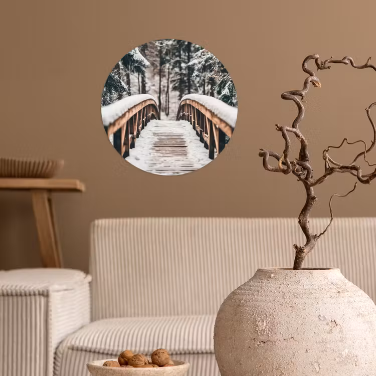 Brug - Winterlandschap - Bos - Natuur - Sneeuw Wandcirkel behangsticker klein -sfeer1