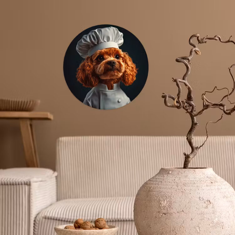 Bruin - Kok - Hondje Wandcirkel behangsticker klein -sfeer1