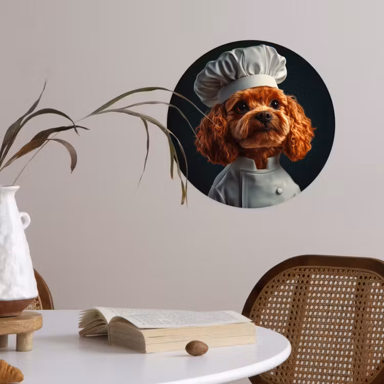 Bruin - Kok - Hondje Wandcirkel behangsticker klein -sfeer3