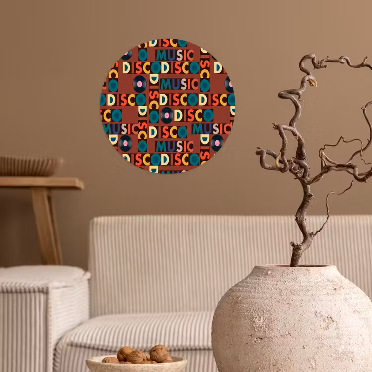 Bruin - Retro - Disco - Patroon Wandcirkel behangsticker klein 186 -sfeer1