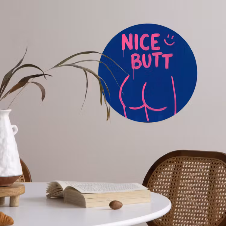 Brutaal - Grappig - Blauw Wandcirkel behangsticker klein -sfeer3