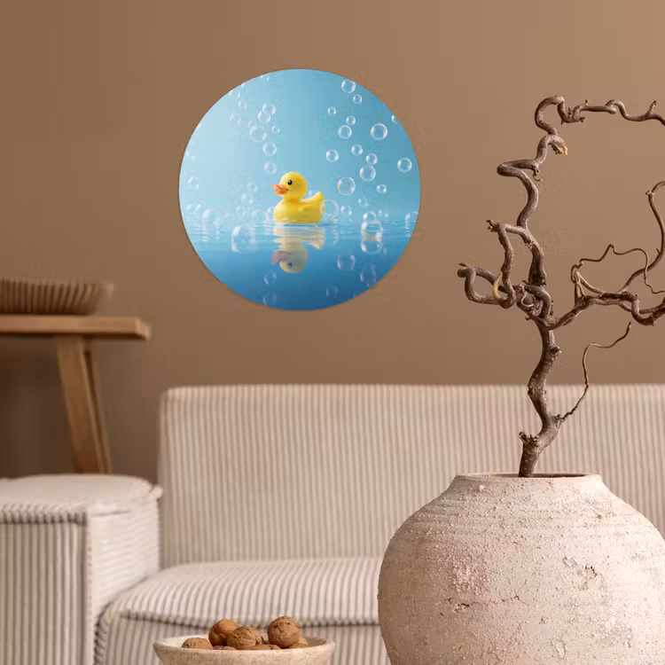 Bubbels - Badeend - Geel Wandcirkel behangsticker klein -sfeer1