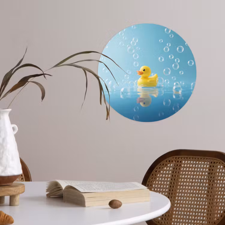 Bubbels - Badeend - Geel Wandcirkel behangsticker klein -sfeer3