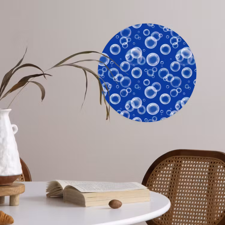Bubbels - Patroon - Blauw Wandcirkel behangsticker klein -sfeer3