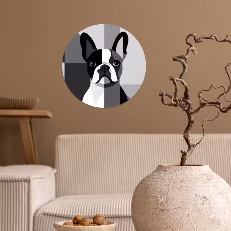Buldog - Zwart - Abstract - Vlakken Wandcirkel behangsticker klein -sfeer1