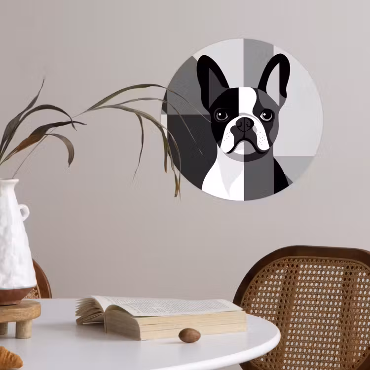 Buldog - Zwart - Abstract - Vlakken Wandcirkel behangsticker klein -sfeer3