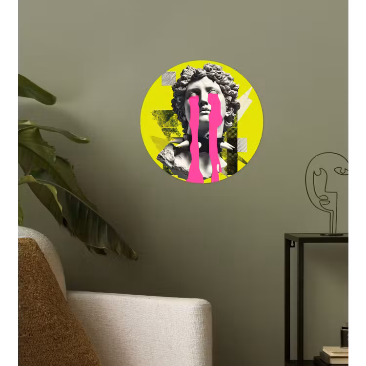 Buste - Verf - Geel Wandcirkel behangsticker klein -sfeer2