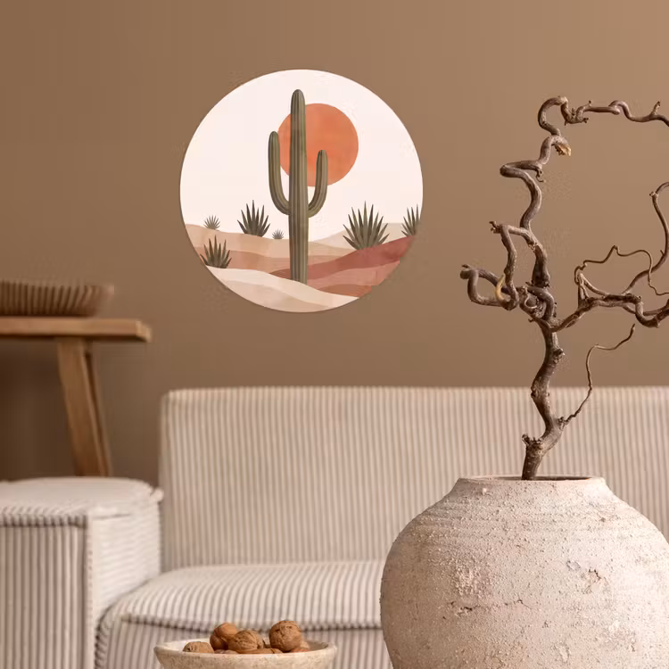 Cactus - Duinen - Modern - Landschap - Groen Wandcirkel behangsticker klein -sfeer1