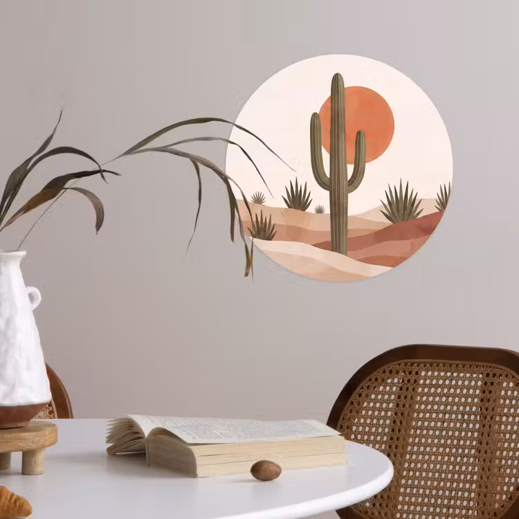 Cactus - Duinen - Modern - Landschap - Groen Wandcirkel behangsticker klein -sfeer3