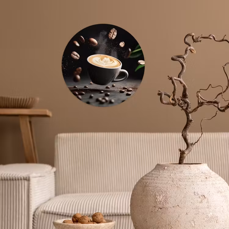 Cappuccino - Kop - Bonen - Bruin Wandcirkel behangsticker klein -sfeer1