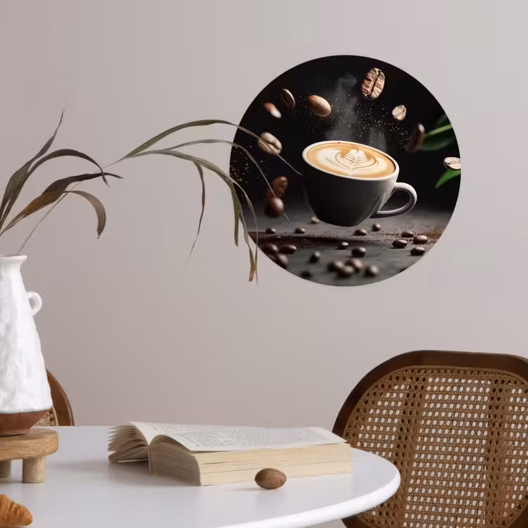Cappuccino - Kop - Bonen - Bruin Wandcirkel behangsticker klein -sfeer3