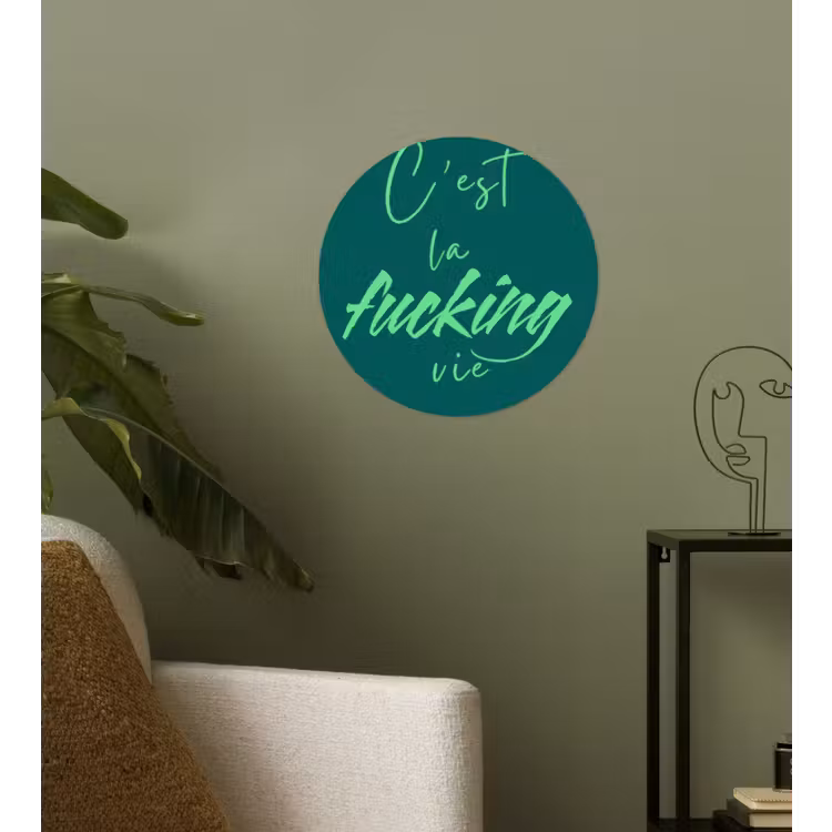 c'est la fucking vie - Groen - Handgeschreven Wandcirkel behangsticker klein -sfeer2