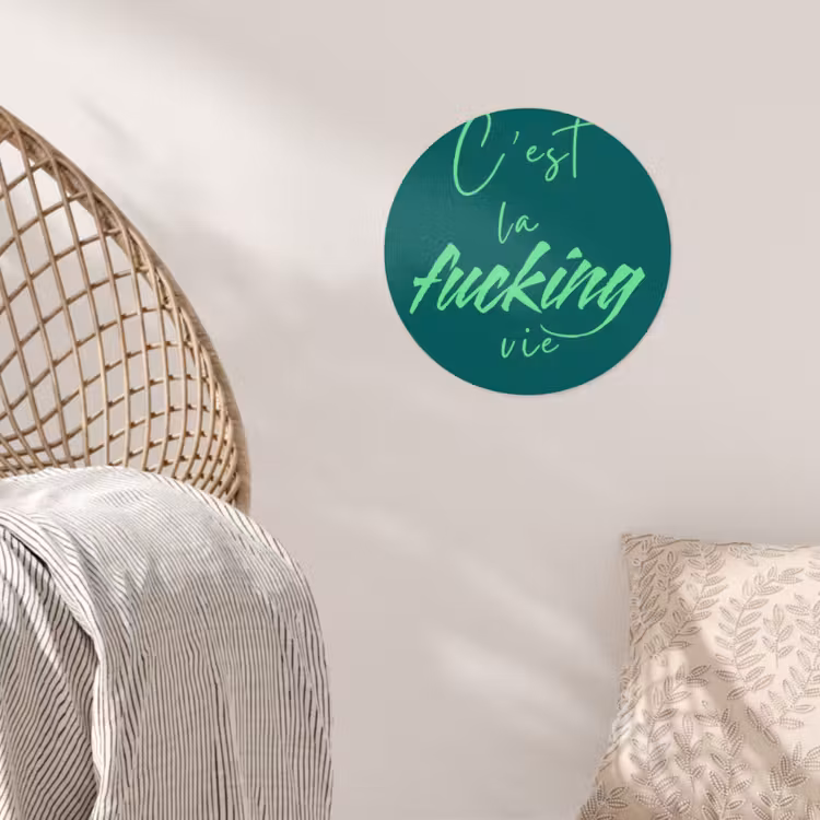 c'est la fucking vie - Groen - Handgeschreven Wandcirkel behangsticker klein -sfeer4