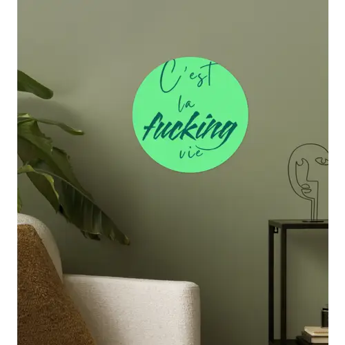 c'est la fucking vie - Groen - Penseelstijl Wandcirkel behangsticker klein -sfeer2