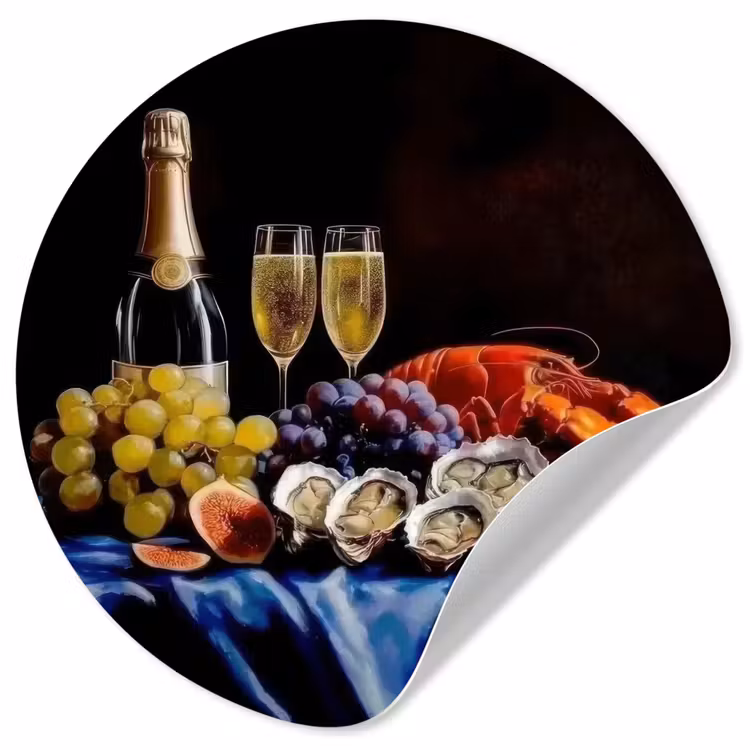 Champagne - Luxe - Oesters Wandcirkel behangsticker klein -3d
