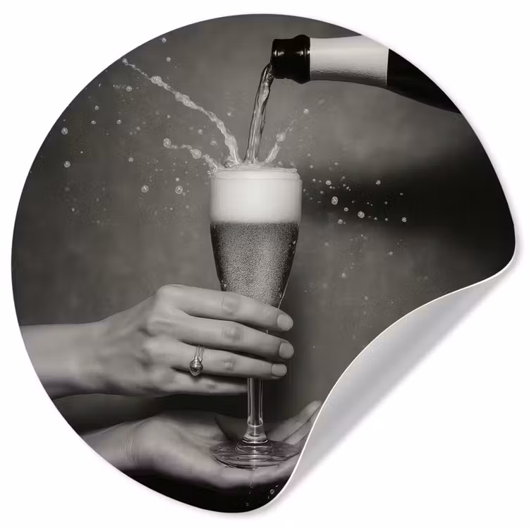 Champagnefles - Glas - Minimalistisch - Spetters Wandcirkel behangsticker klein -3d