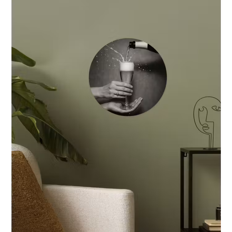 Champagnefles - Glas - Minimalistisch - Spetters Wandcirkel behangsticker klein -sfeer2