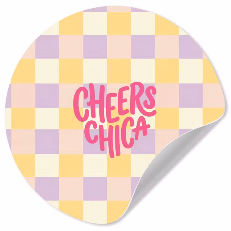Cheers Chica - Ruitjes - Lila - Geel Wandcirkel behangsticker klein -3d