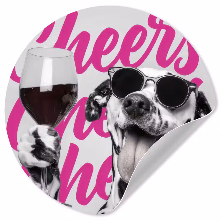 Cheers - Hond - Roze - Wijn Wandcirkel behangsticker klein -3d