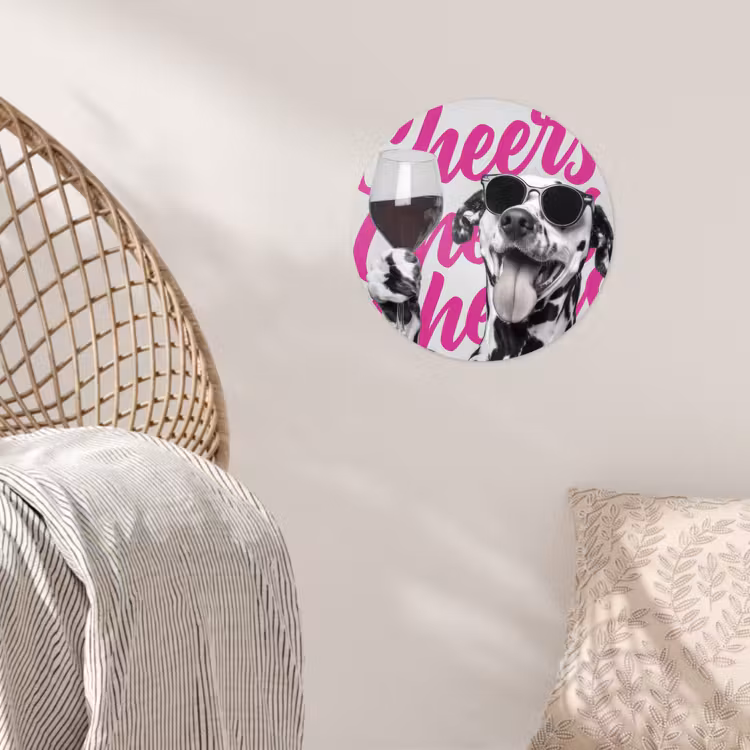 Cheers - Hond - Roze - Wijn Wandcirkel behangsticker klein -sfeer4