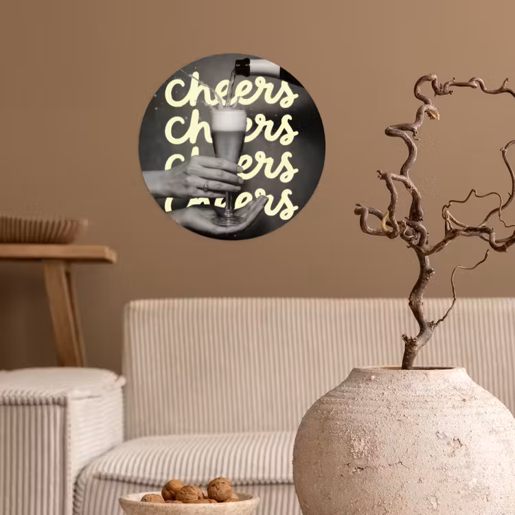Cheers - Wijn - Zwart - Wit Wandcirkel behangsticker klein -sfeer1