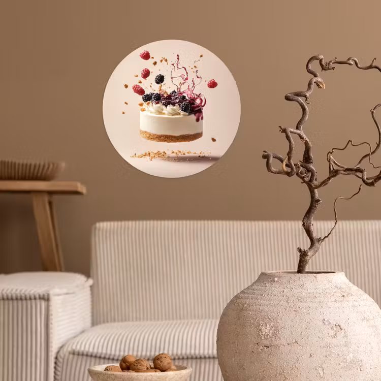 Cheesecake - Eten - Roze - Taart Wandcirkel behangsticker klein -sfeer1