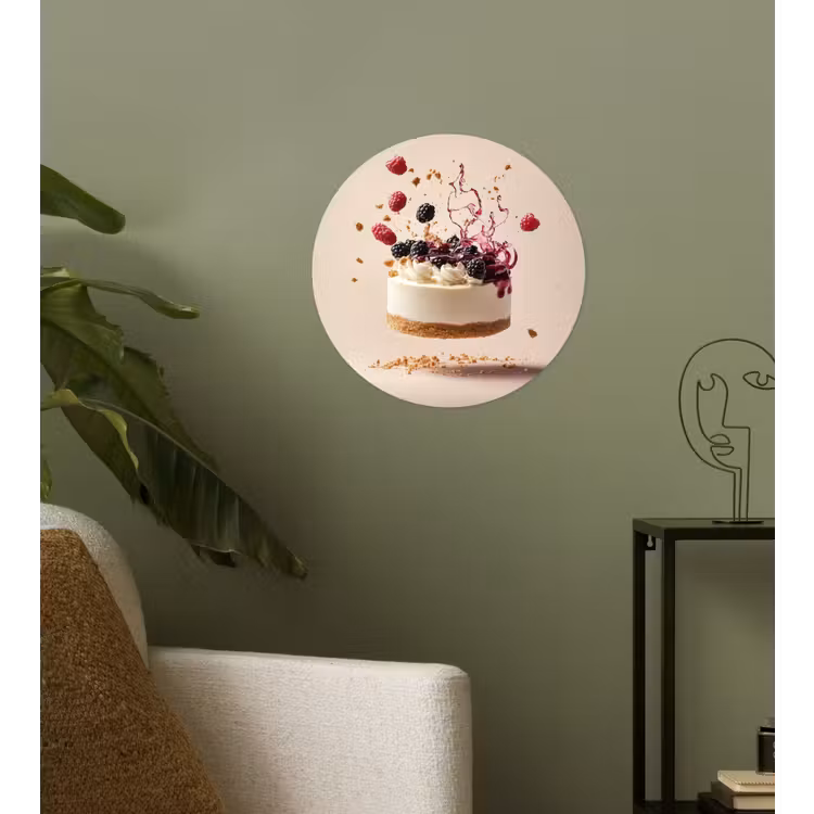 Cheesecake - Eten - Roze - Taart Wandcirkel behangsticker klein -sfeer2