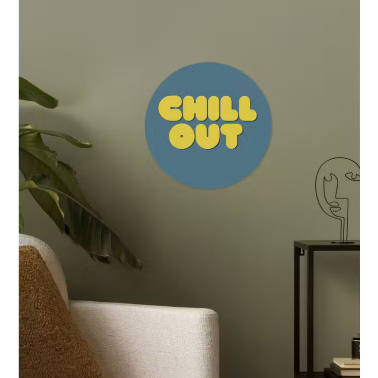Chill out - Geel - Blauw Wandcirkel behangsticker klein -sfeer2